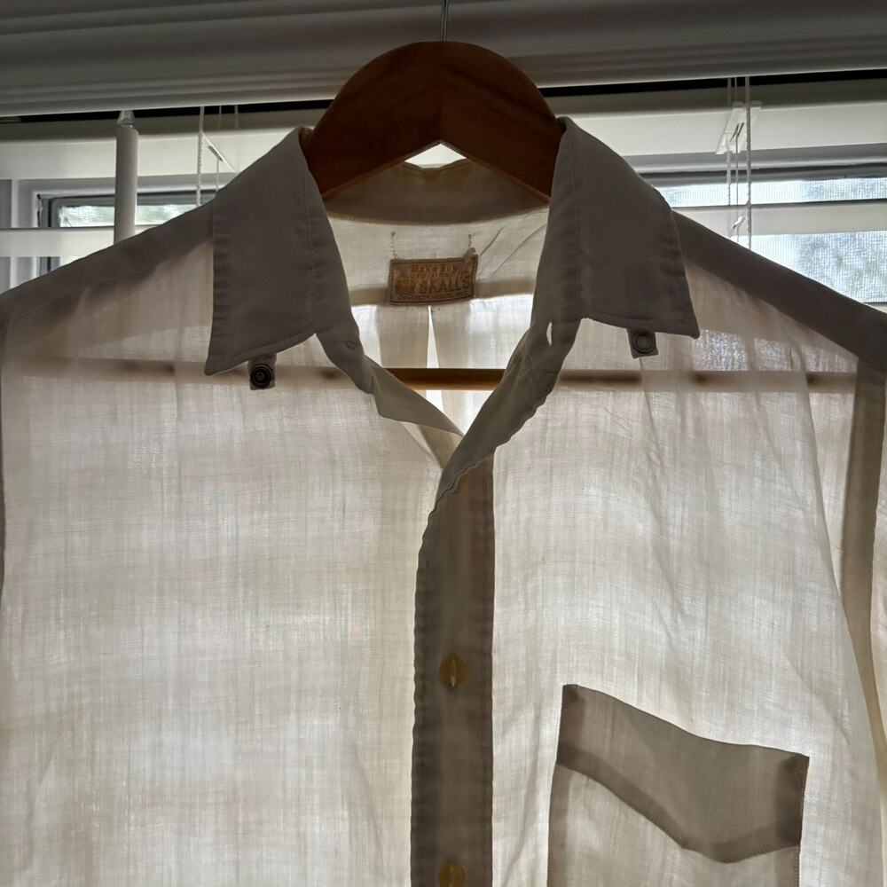 Vintage 1950s Work Shirt Men's Size L Button Down White Snap Collar WORN Thin
